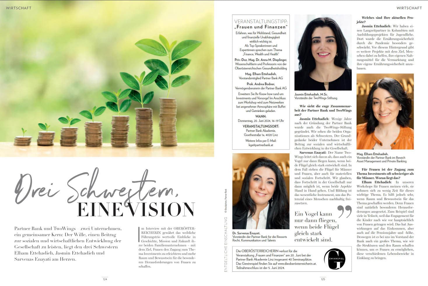 Drei Schwestern führen Partner Bank & TwoWings, fördern Frauen mit Bildung und Investments.